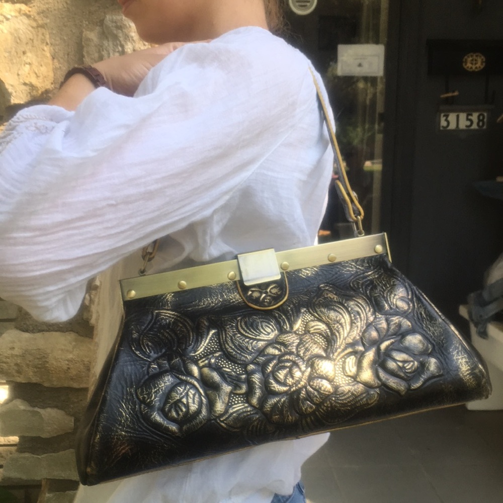 Patrica Nash Black/Gold Ferrara Tooled Bag